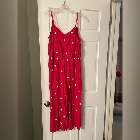 LOFT Pants - Ann Taylor LOFT Polka Dot Wide Leg Crop Jumpsuit Size Small Petite